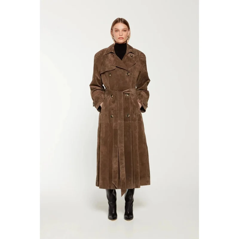Dames Trenchcoat SiennaSuede Luxe – Suède Look & Taille-Ceintuur