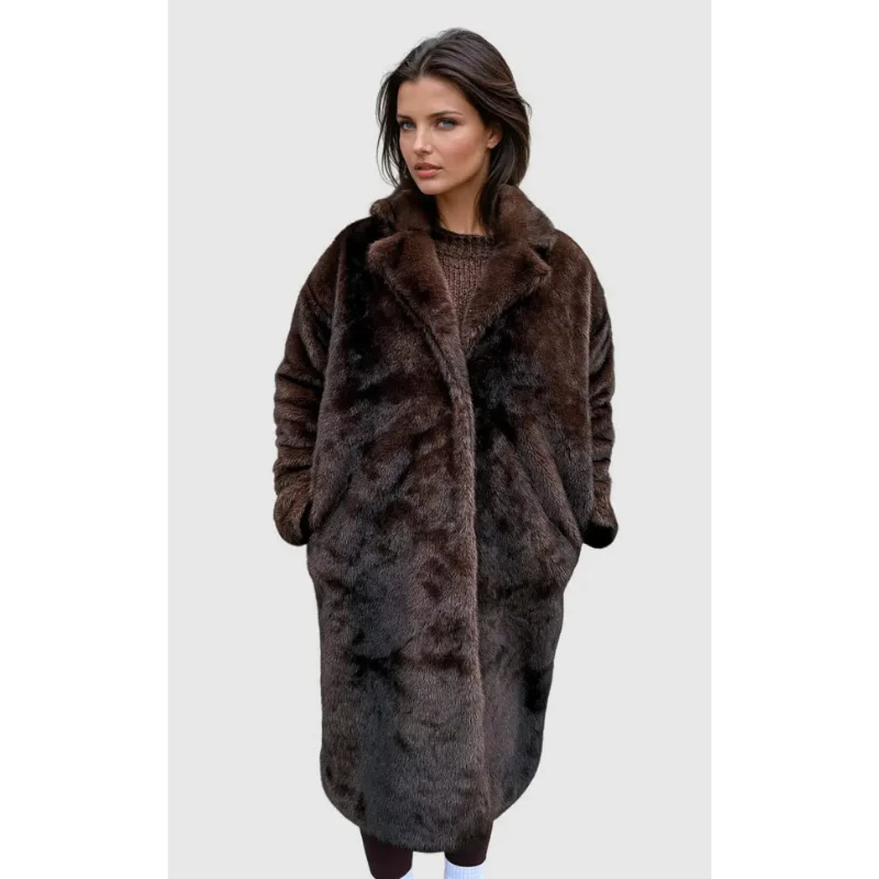 Dames Lange Kunstbont Mantel LunaSoft – Luxe Faux Fur Wintercoat