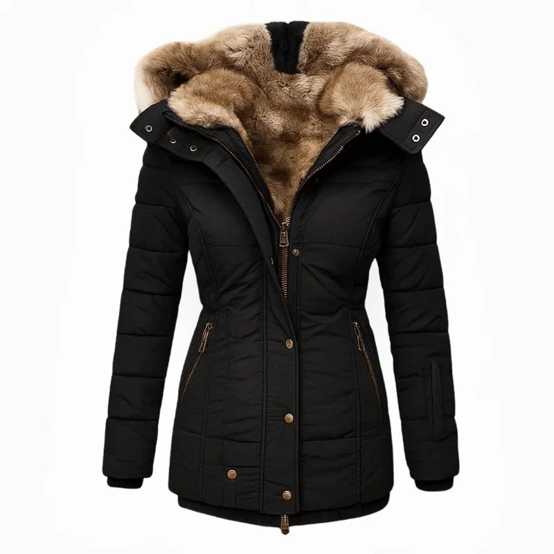 Dames Winterjas Lang met Capuchon en Elegante Pasvorm