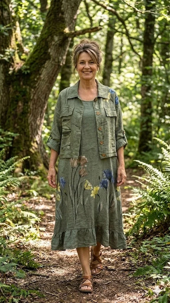 BB Style - Jurk met jasje Bloem - Salie groen