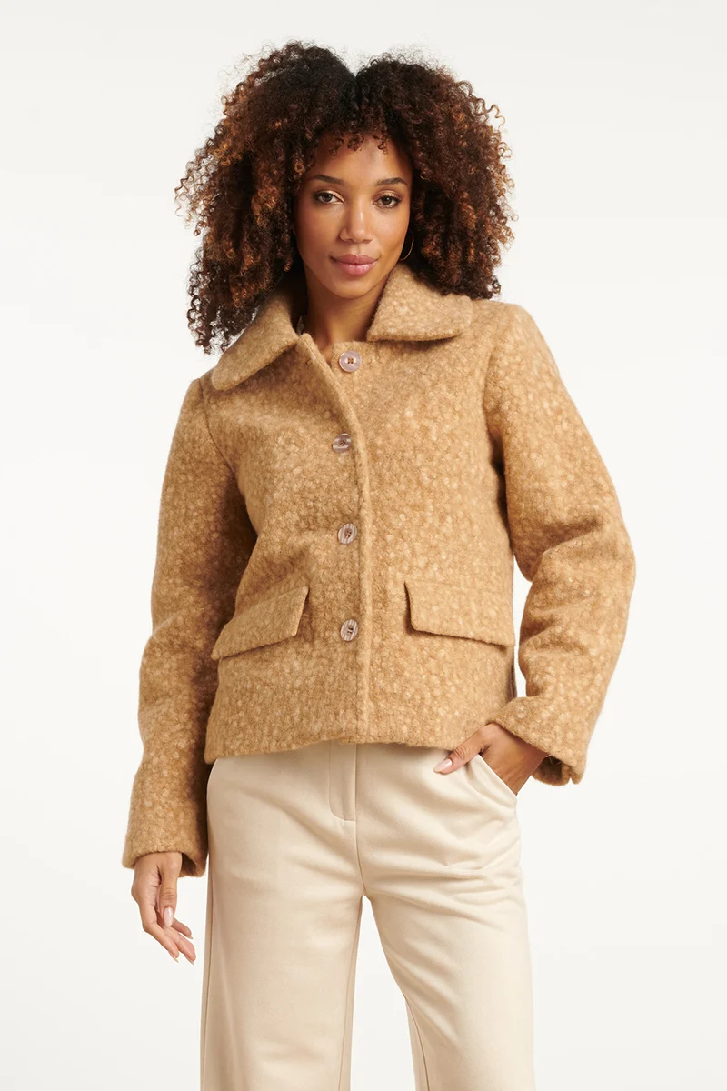 25552 Bouclé Jas Met Kraag | Camel