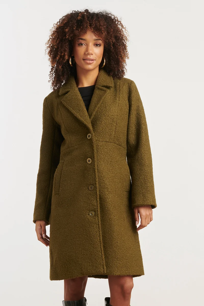 25554 Bouclé Jas Met Parelmoerknopen | Army