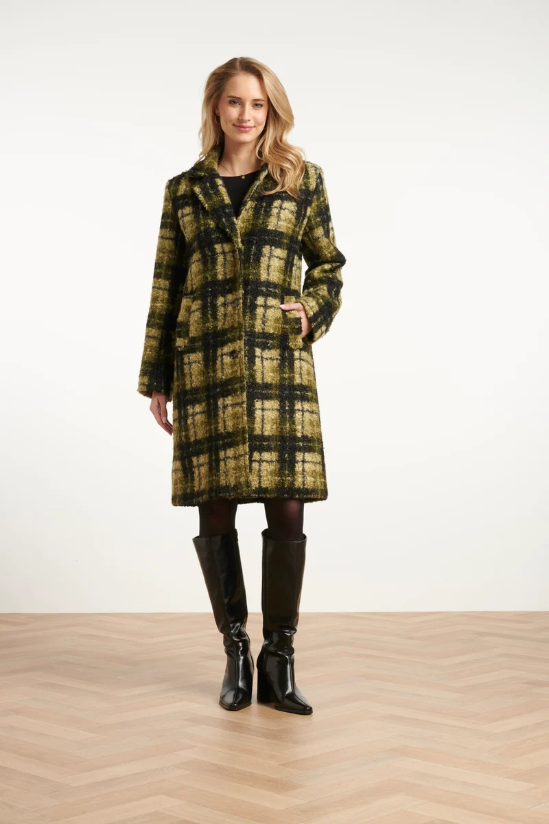 25546 Bouclé Ruitjesjas | Army - Light Green