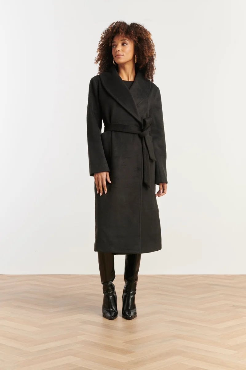 25555 Lange Uni Jas Met Ceintuur | Black
