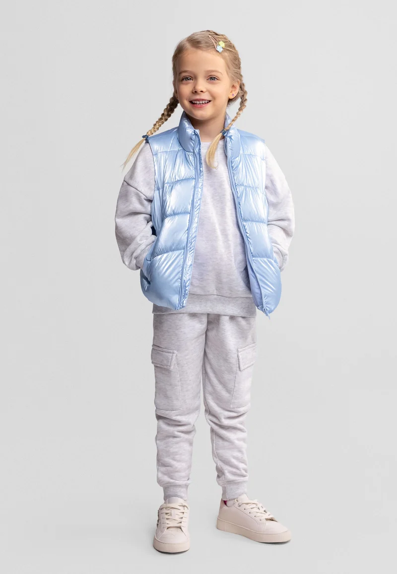 Girls' shiny padded gilet in light blue