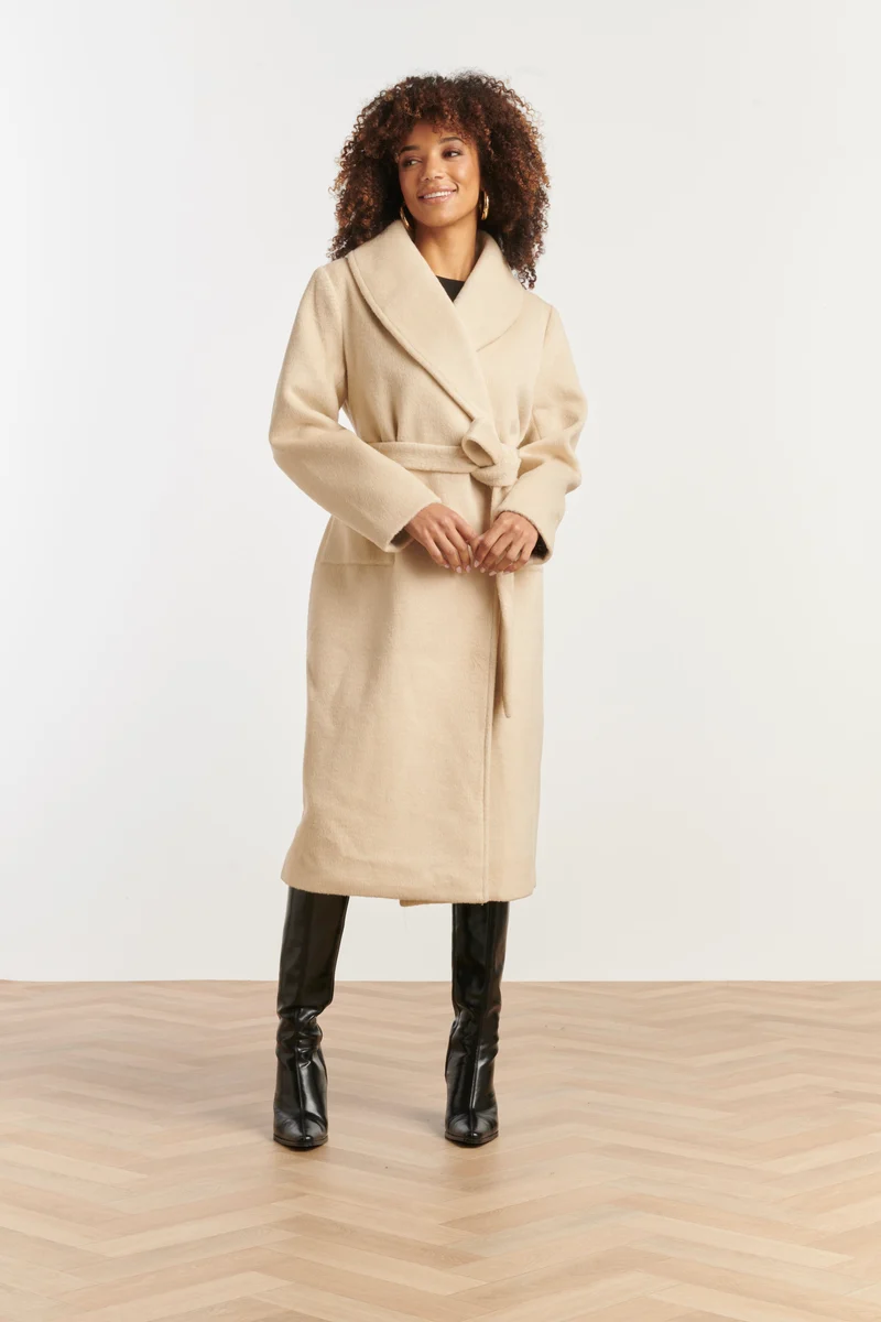 25555 Lange Uni Jas Met Ceintuur | Sand