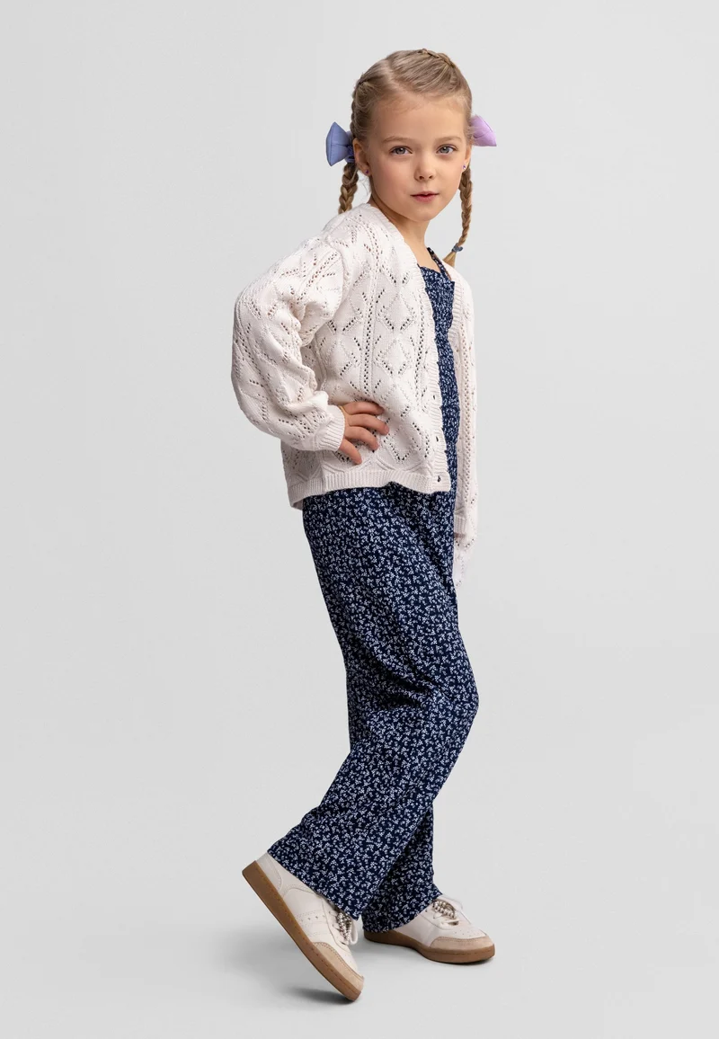 Girls' pointelle cardigan in off-white