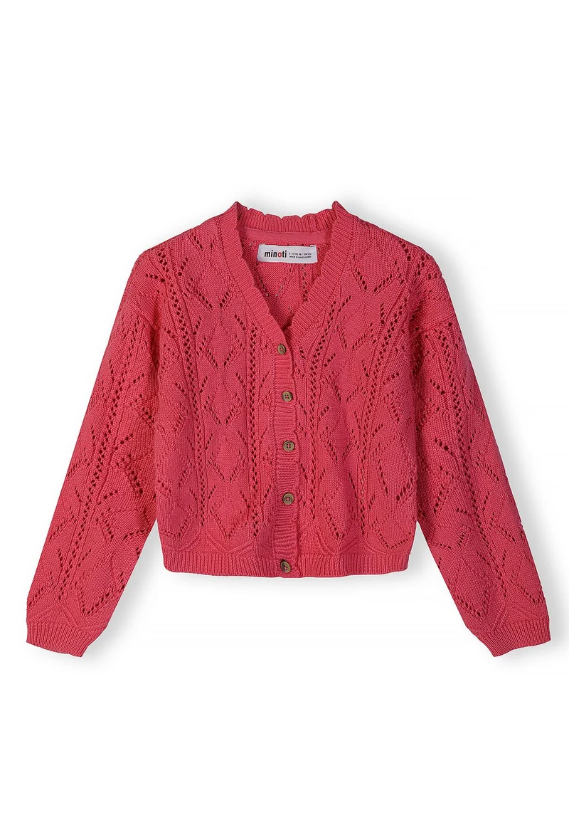 Girls' pointelle cardigan in dark pink