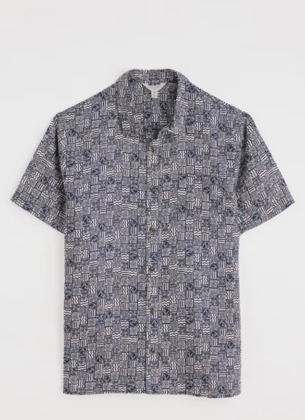 Seasalt Cornwall men's blue heron short sleeve shirt marine patchwork maritime