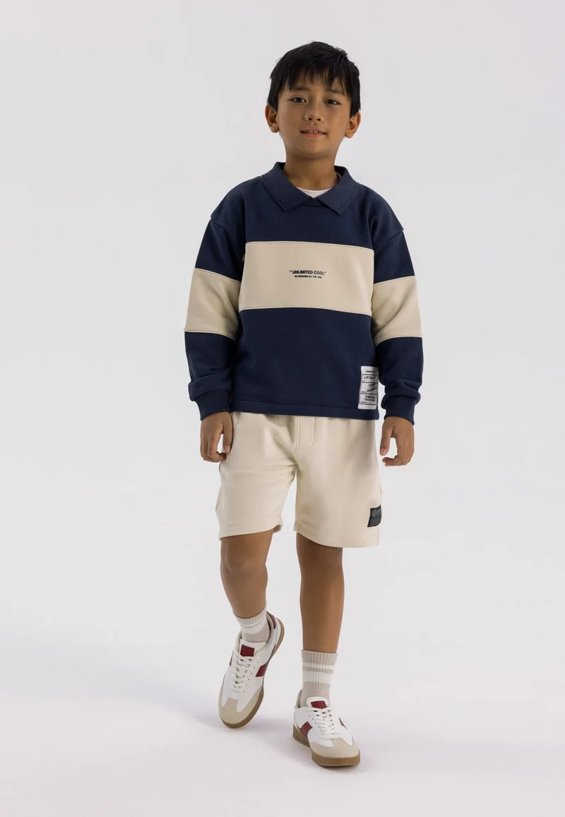 Boys' collared sweatshirt in navy and cream