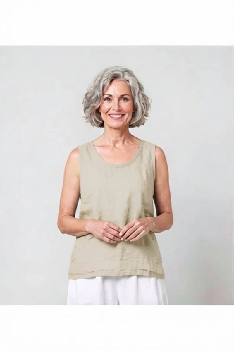 BB style - Mouwloze Linnen top - Zand