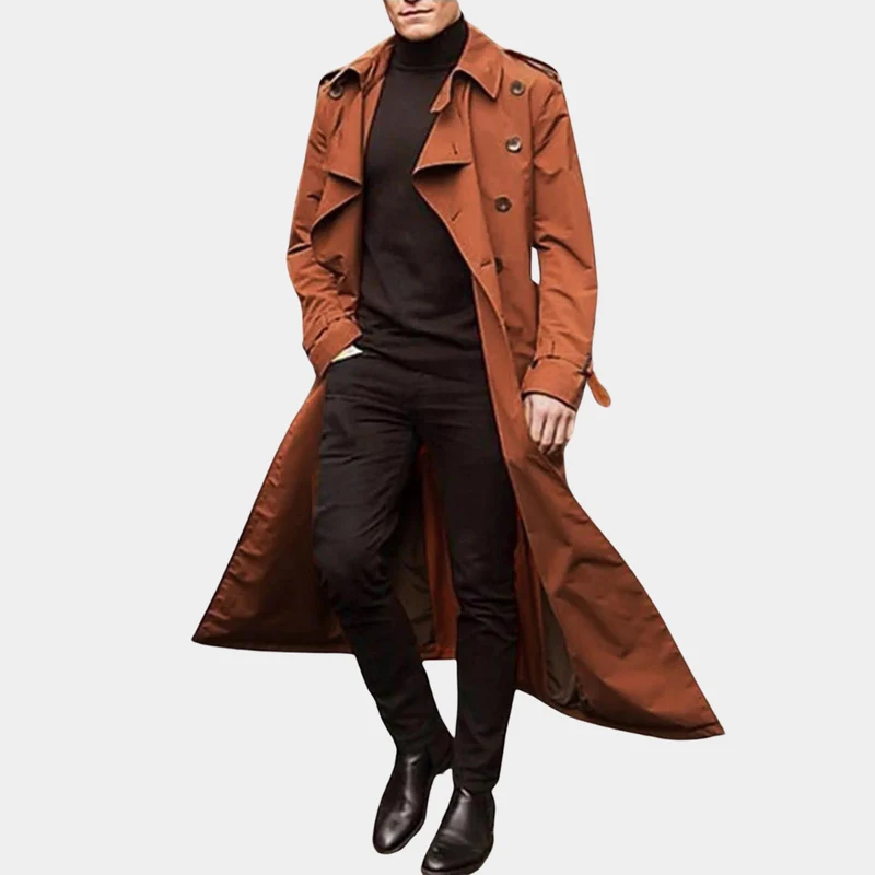 Heren Lange Trenchcoat – Klassiek met Ceintuur & Double-Breasted Sluiting