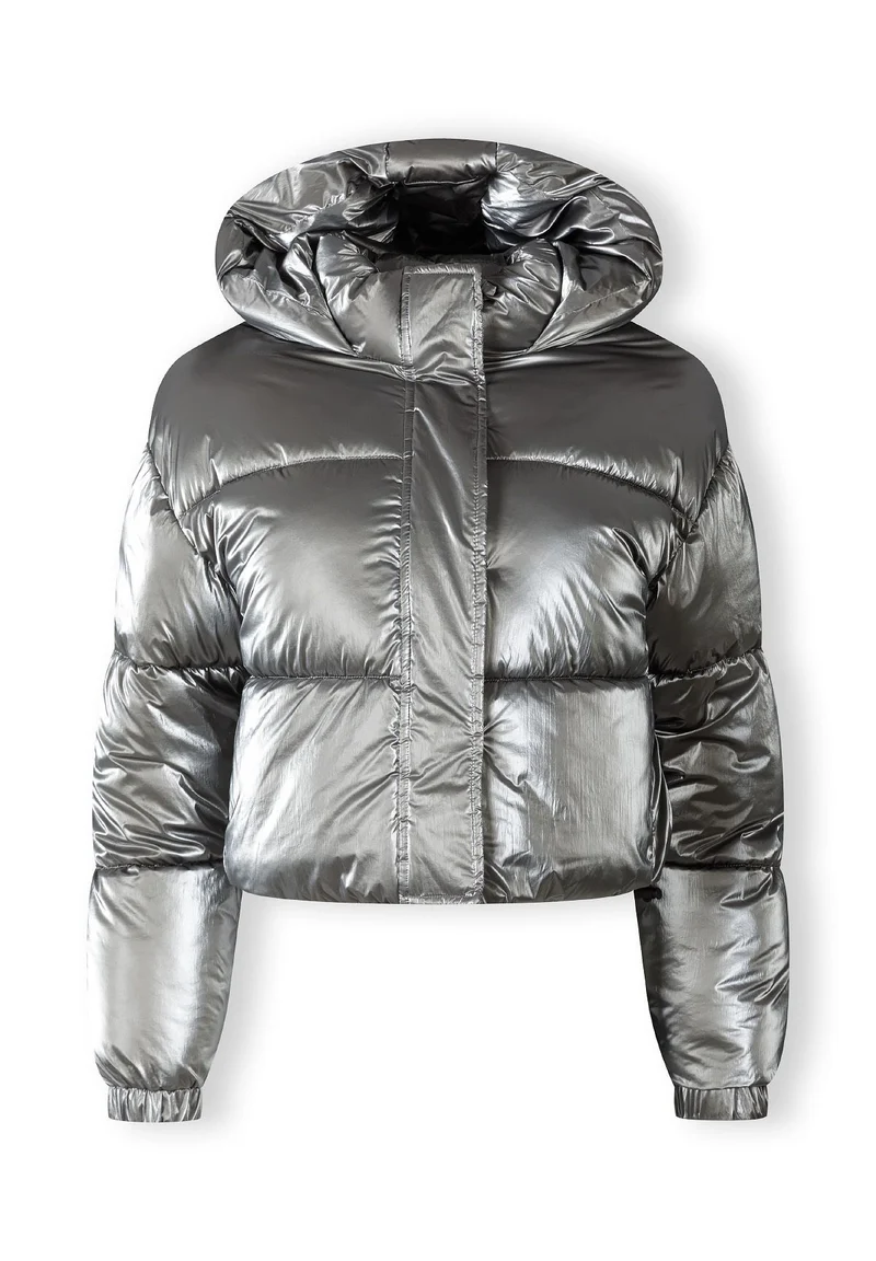 Women's cropped puffer jacket in silver