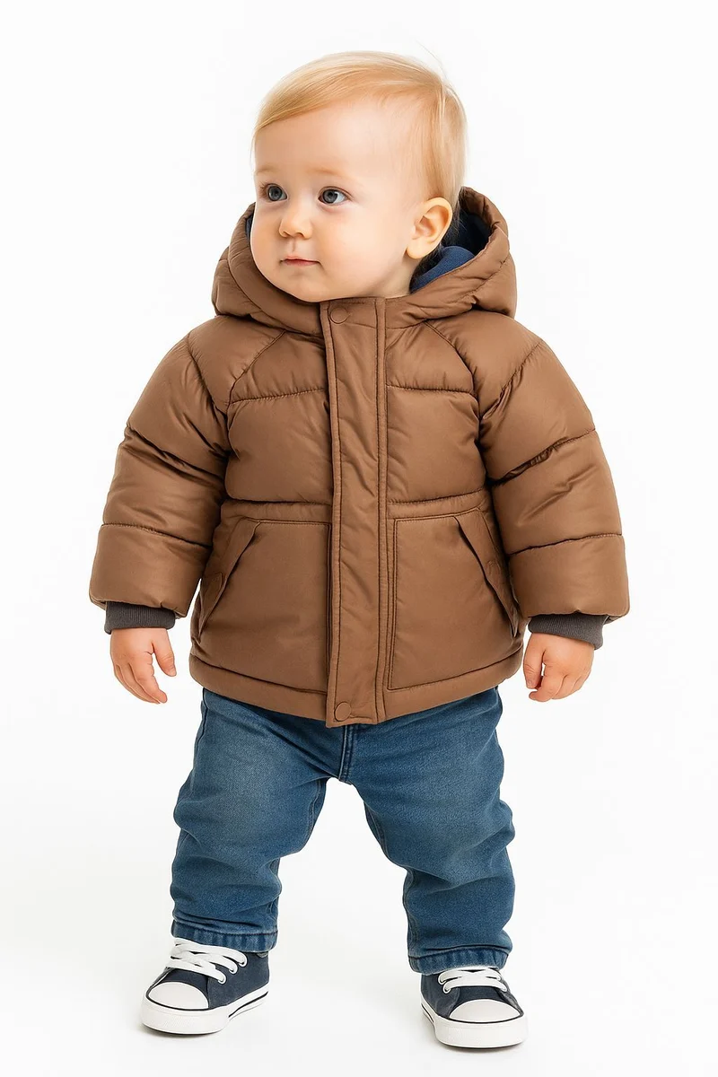 Boys' puffer jacket in brown