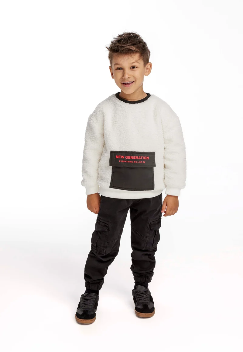 Boys' teddy sweatshirt in white and black