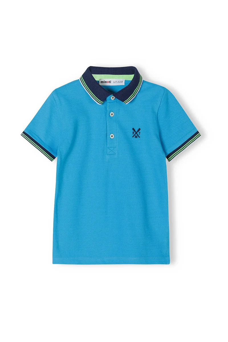Boys' polo shirt in turquoise and navy