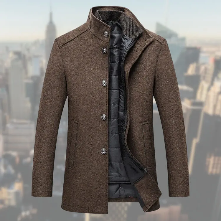 Heren Winterjas Met Vest Elegante Lange Snit Hoogwaardige Stof