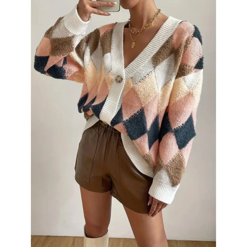 Elvira – Dames Cardigan met Ruitpatroon en Knopen