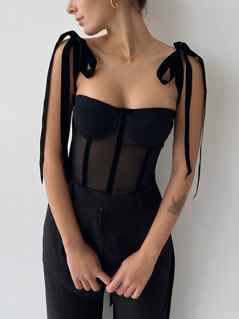 Rosy | Satijnen Mesh Top met Spaghettibandjes voor Dames