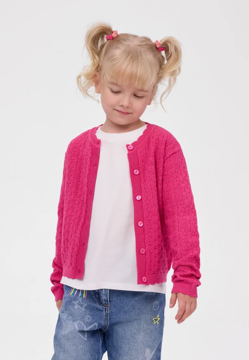 Girls' pointelle cardigan in pink
