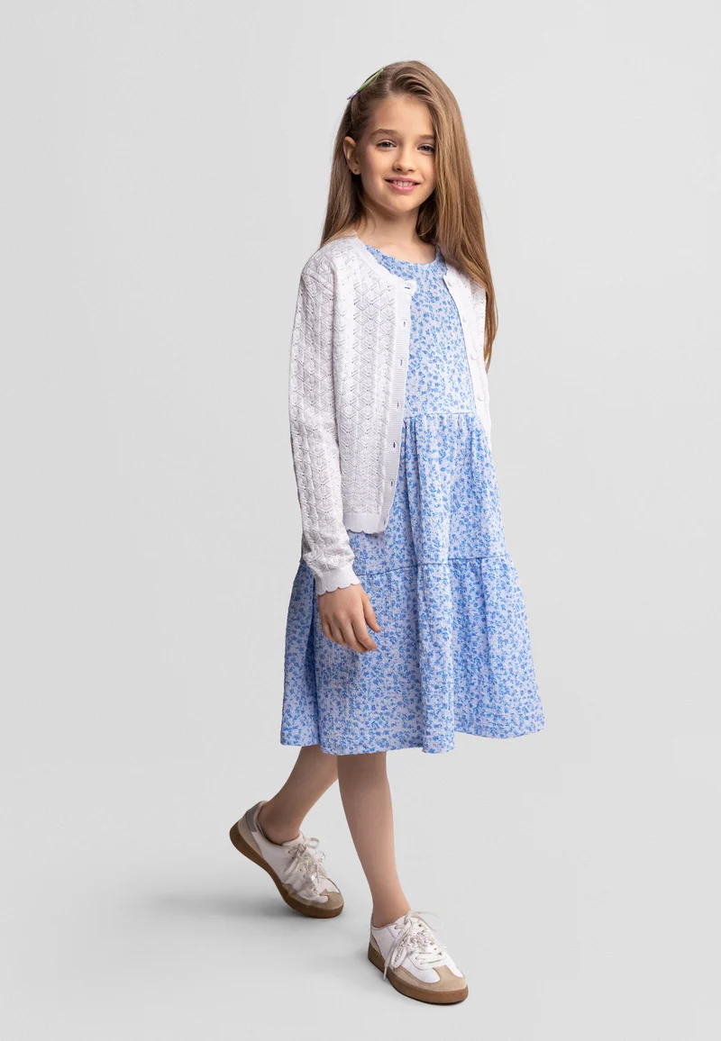 Girls' pointelle cardigan in white