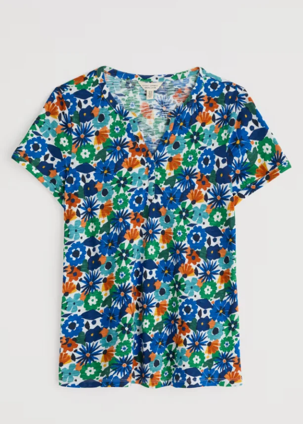 Seasalt Cornwall waterflow top screenprint floral chalk