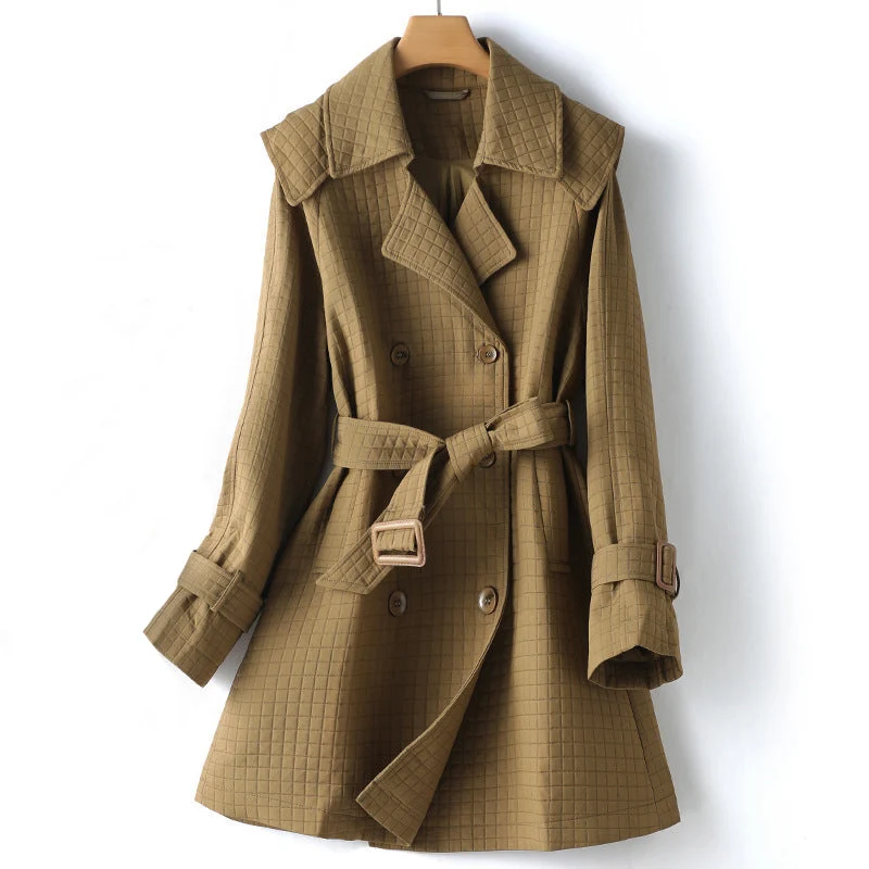 Claire | Geruite Trenchcoat met Tailleband