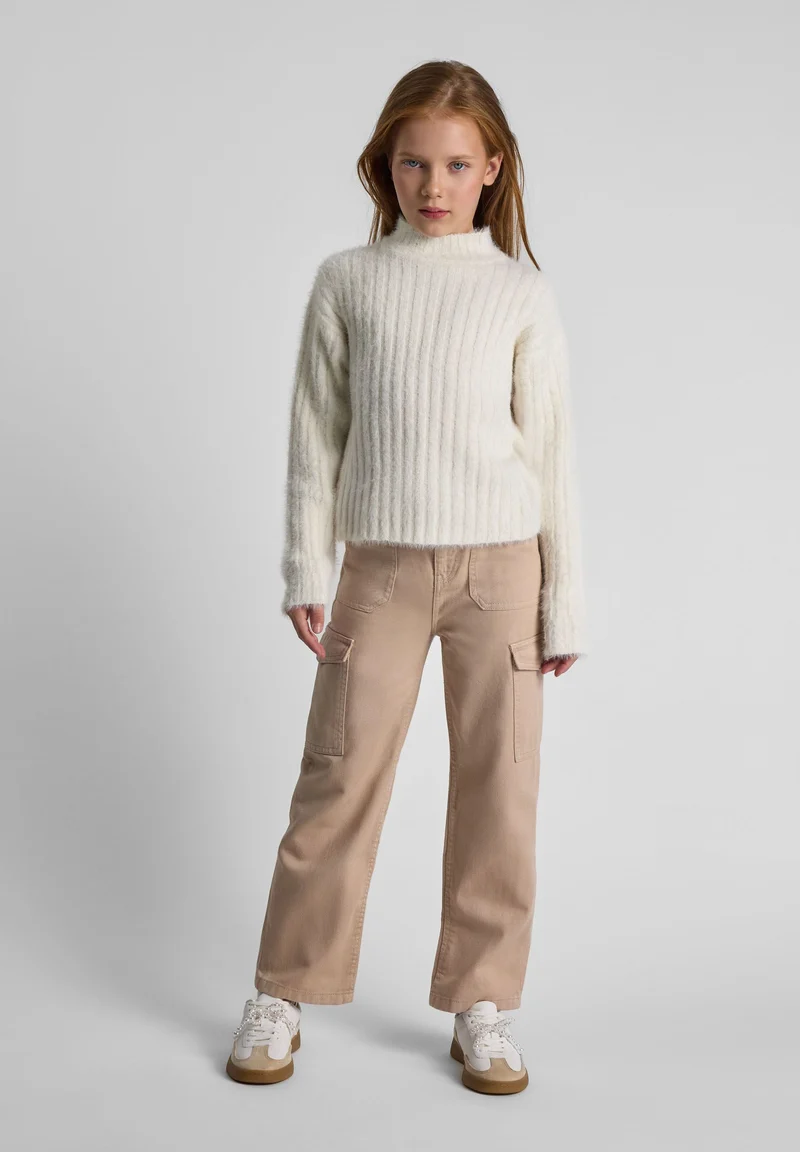 Girls' fluffy ribbed jumper in cream