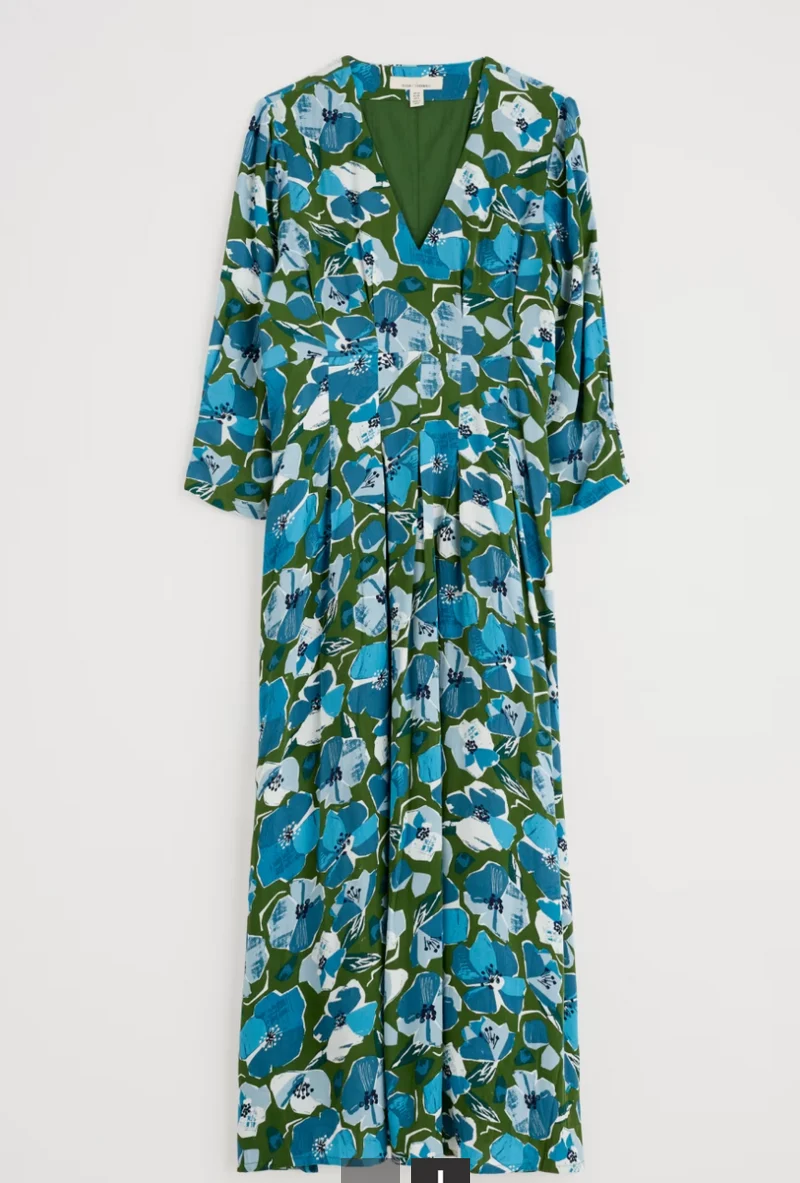 Seasalt Cornwall etta dress regular paper hellebores forest green