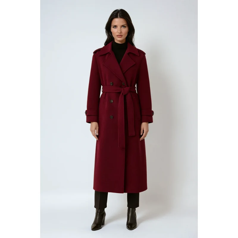 Serena Burgundy Winterjas Dames – Met Ceintuur