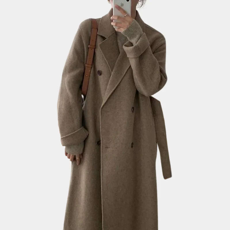 Winterjas Dames Lang met Riem in de Taille en Slank Warm Ontwerp