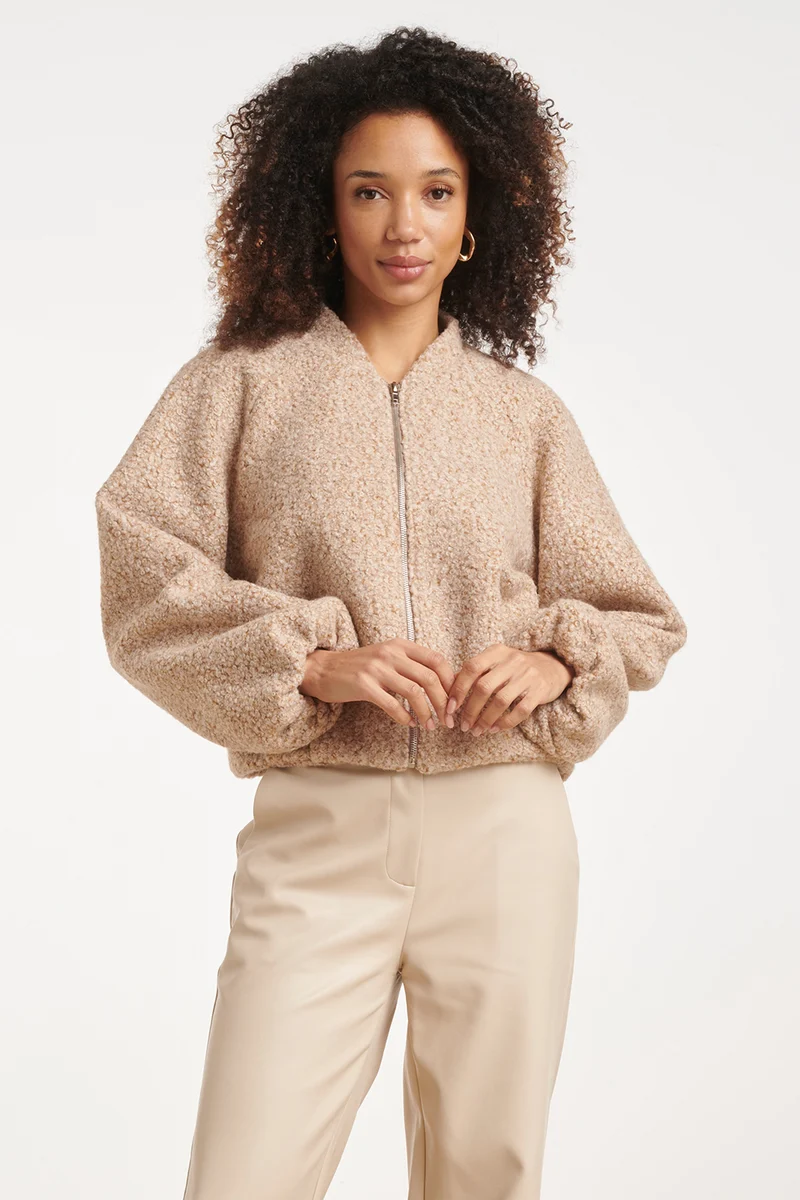 Bouclé Jack Met Ritssluiting | Dark Sand