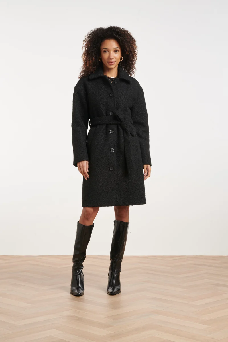Bouclé Jas Met Ceintuur | Black