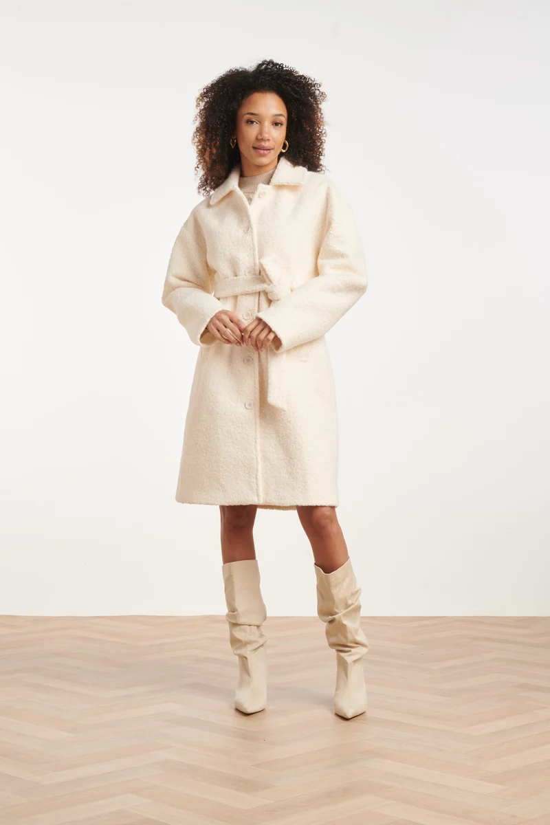 Bouclé Jas Met Ceintuur | Off White