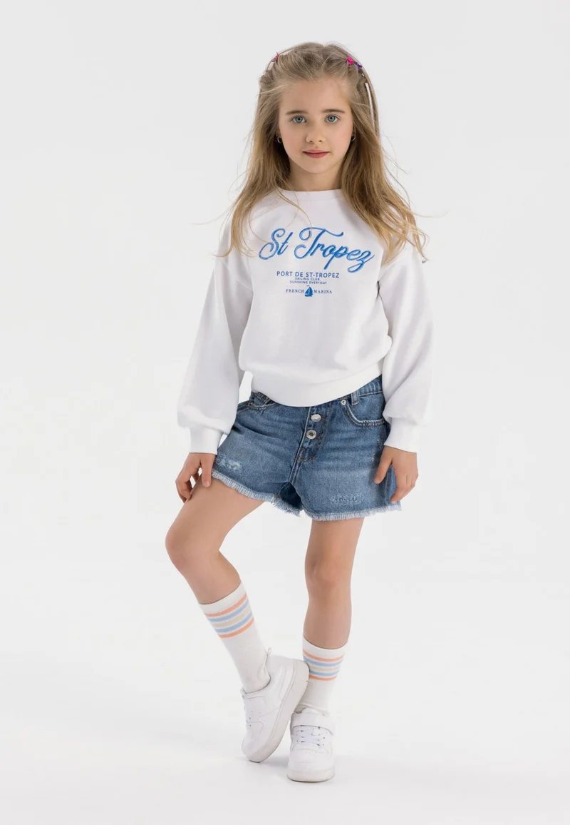 Girls' crew neck sweatshirt in white