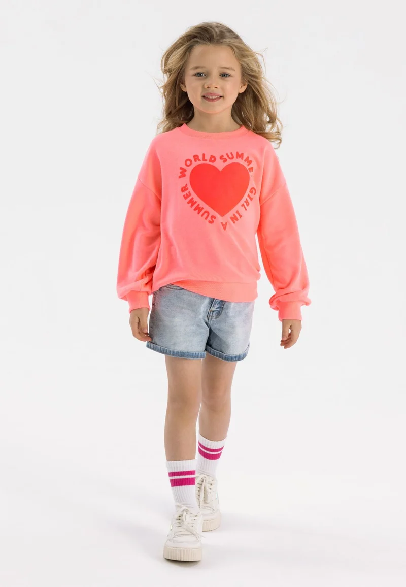 Girls' crew neck sweatshirt in coral pink
