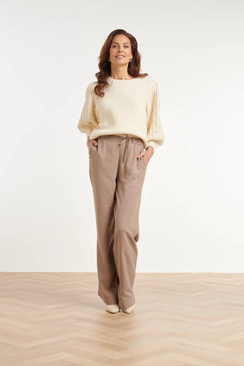 Soepelvallende Broek Met Trekkoord | Taupe