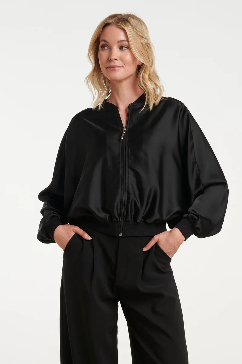 Satijnen Bomberjack Met Ritssluiting | Black