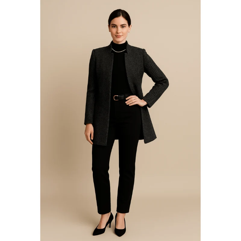 Elena Long Coat – Elegante Enkel-Lange Damesmantel met Reverskraag