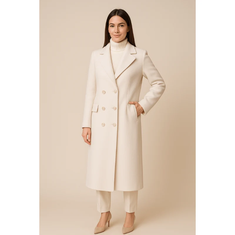 Elora Wool Blend Trenchcoat – Double-Breasted Damesmantel met Tijdloze Elegant