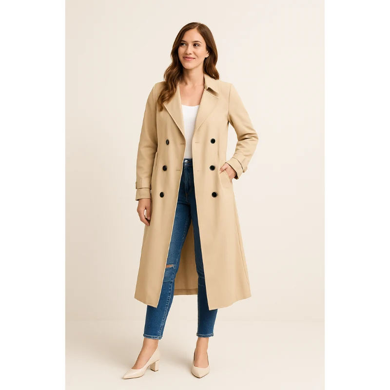 Noa Long Tailored Trenchcoat – Tijdloze Damesjas met Verfijnde Snit
