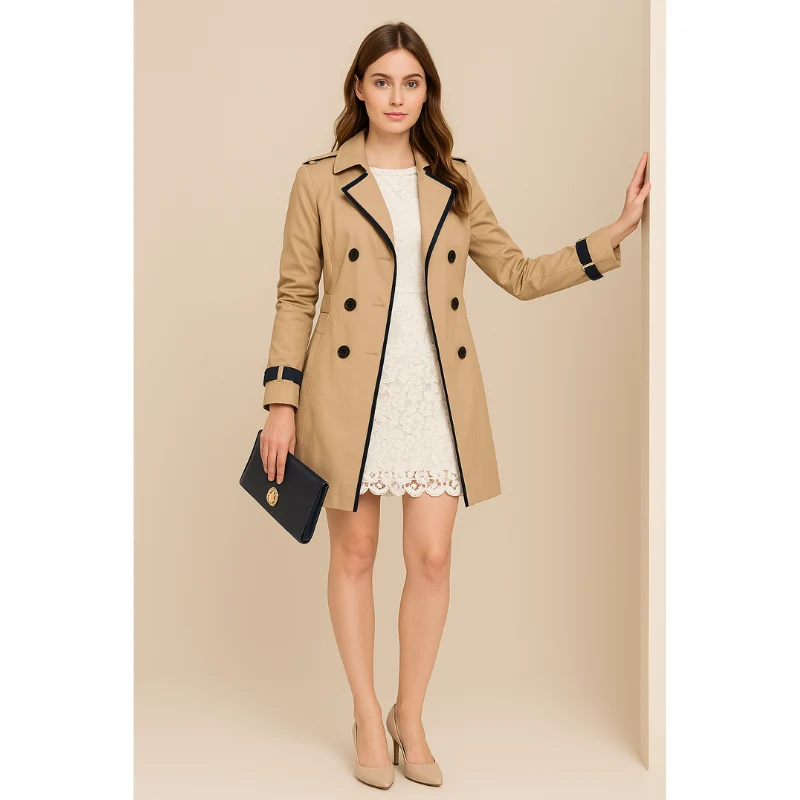 Roma Classic Dames Trenchcoat – Dubbele Knoopsluiting & Tailleceintuur