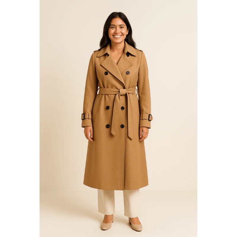 Milano Dames Trenchcoat – Dubbele Rij Knopen & Tailleceintuur