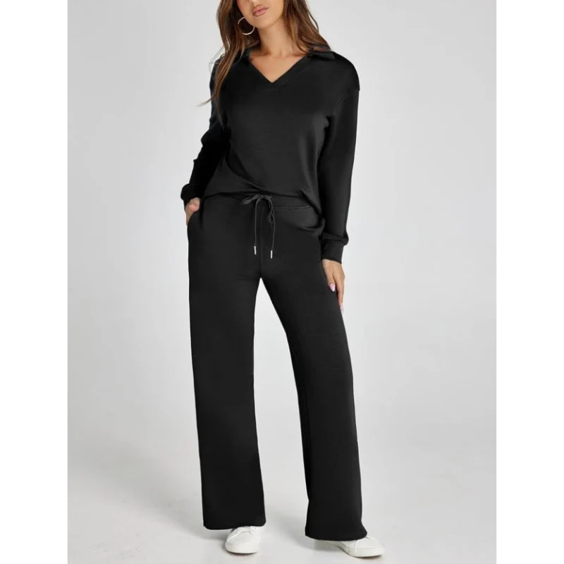 Loungewear Dames Set met Zipper Sweater en Wide Leg Broek