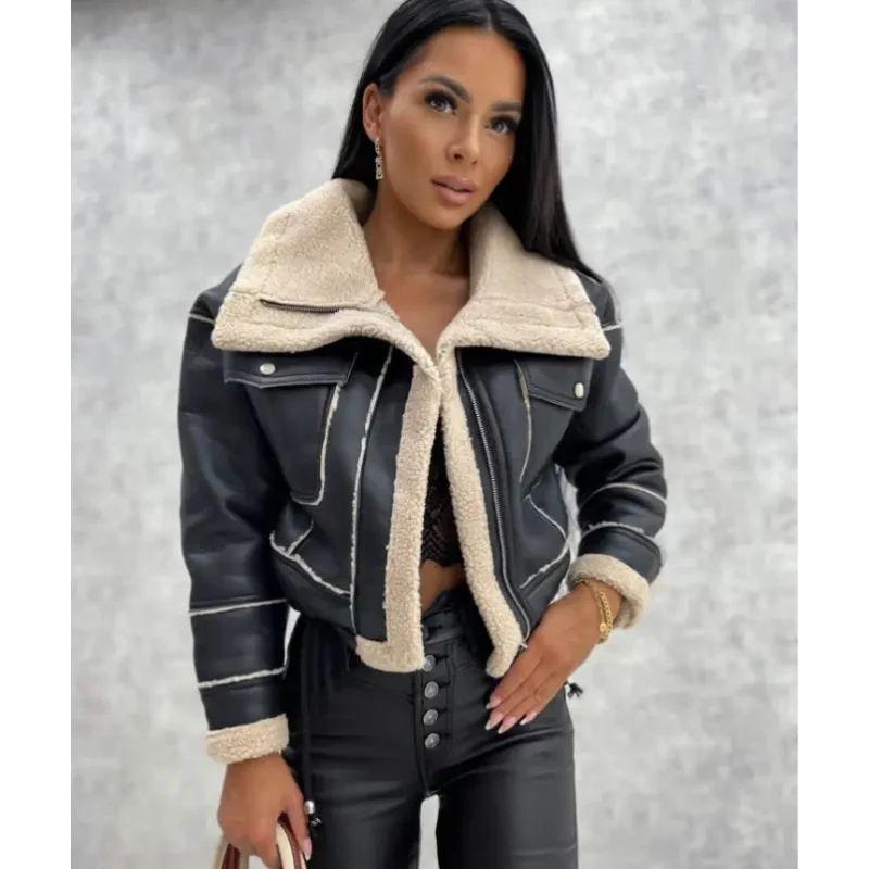 Dames Kunstleren Jack DinaFaux – Warm Fleece Lined & Casual Chic