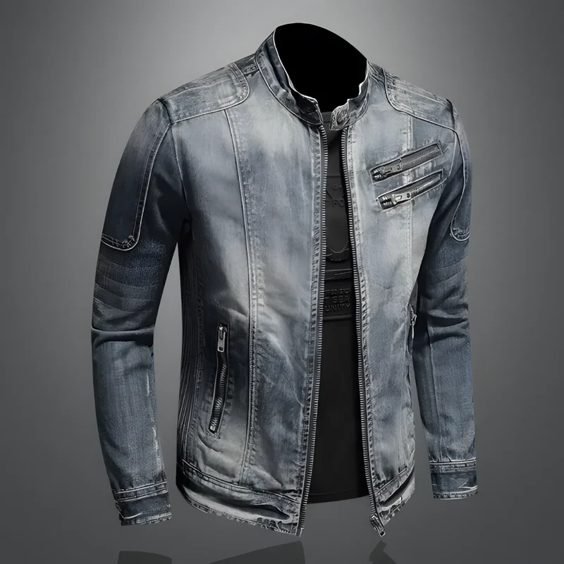 Alexo | Retro Denim Bikerjack voor Heren - Klassieke Stijl