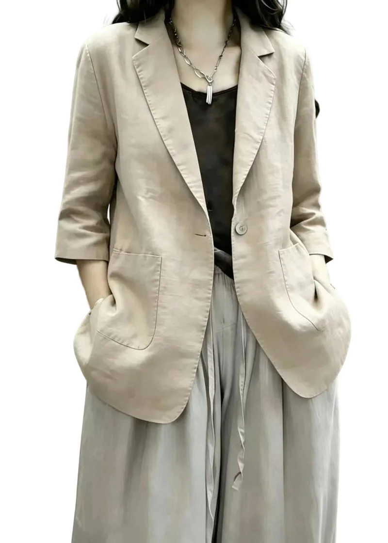 Dames Blazer met Driekwart Mouwen en Grote Opgestikte Zakken