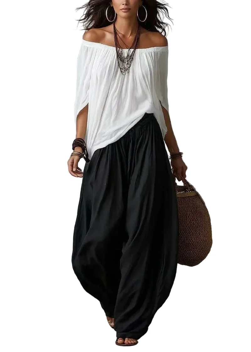 Dames Set Losse Top met Schuine Hals en Vleermuismouwen Comfy Set Dames