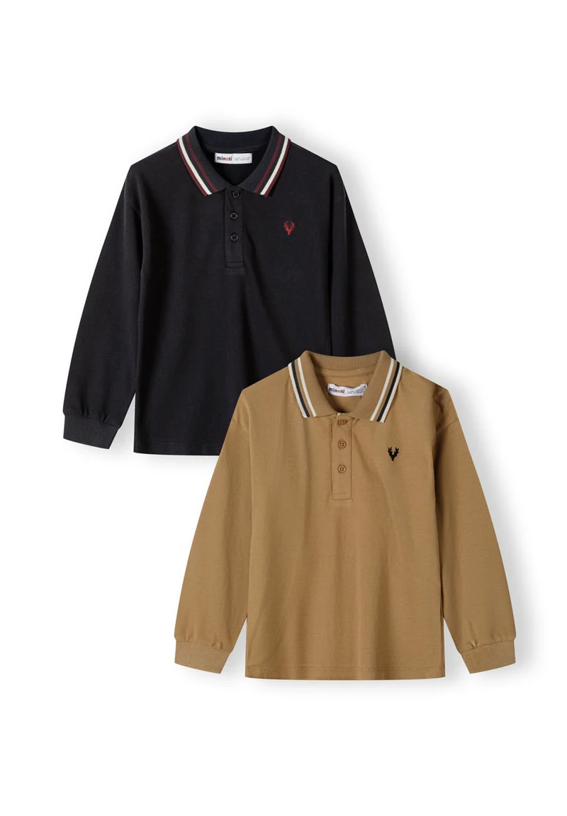 Boys' long sleeve polos 2-pack in black and brown