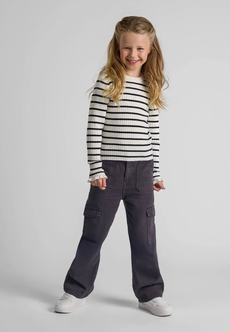 Girls' striped ribbed jumper in cream and black